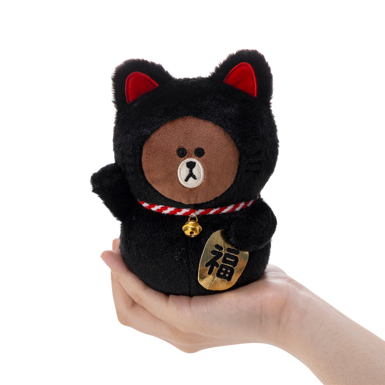 招き猫ぬいぐるみ ブラック ブラウン