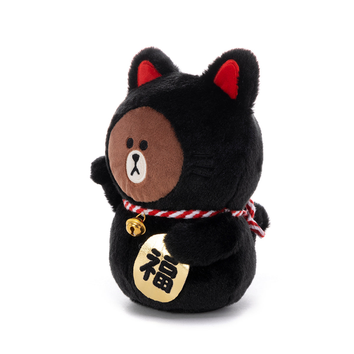 招き猫ぬいぐるみ ブラック ブラウン
