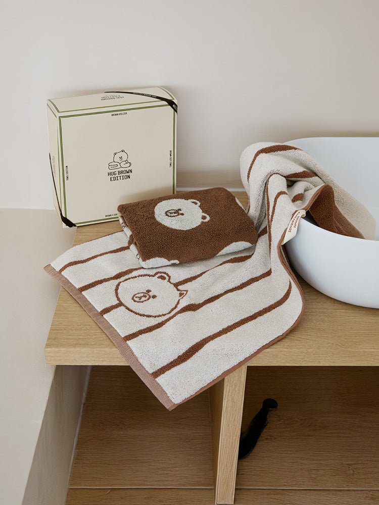 LINE FRIENDS | SONGWOL ベーシックフェイスタオル2枚セット ブラウン