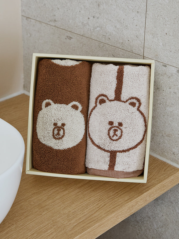LINE FRIENDS | SONGWOL ベーシックフェイスタオル2枚セット ブラウン