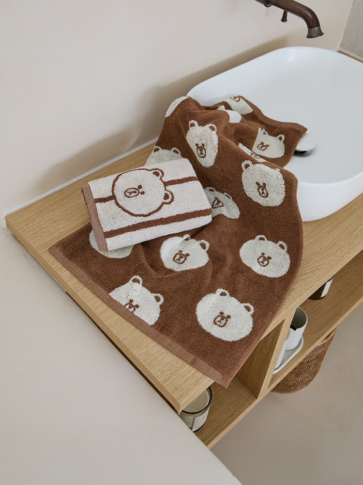 LINE FRIENDS | SONGWOL ベーシックフェイスタオル2枚セット ブラウン