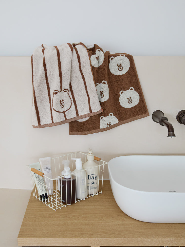 LINE FRIENDS | SONGWOL ベーシックフェイスタオル2枚セット ブラウン