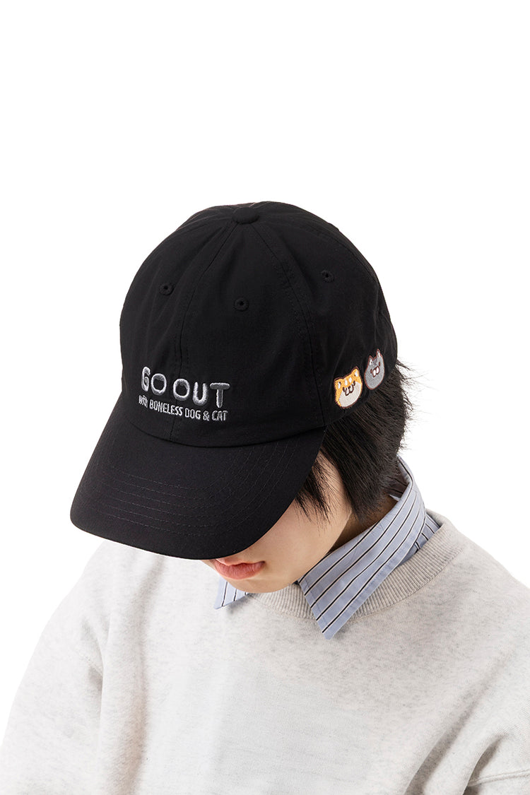 UVカット刺繍キャップ(GO OUT) ボンレス犬とボンレス猫