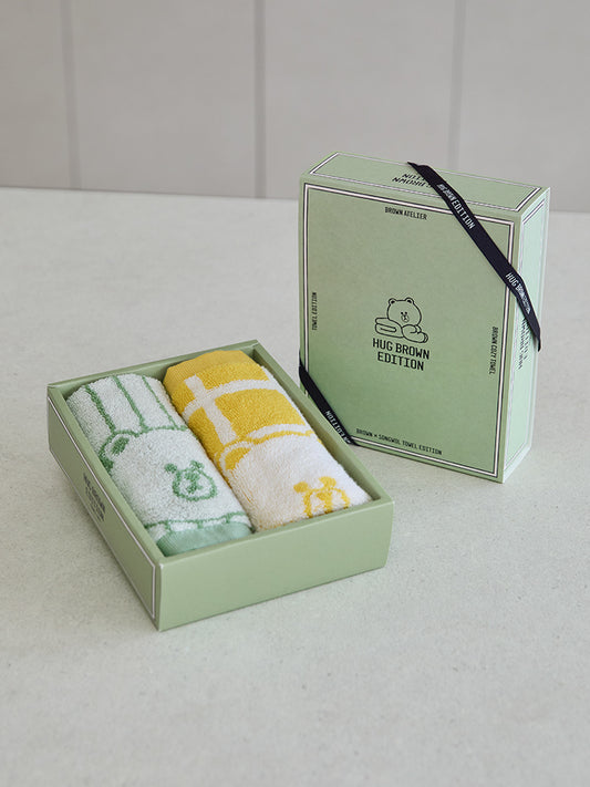 LINE FRIENDS | SONGWOL ベーシックハンドタオル2枚セット(YL/GR) ブラウン