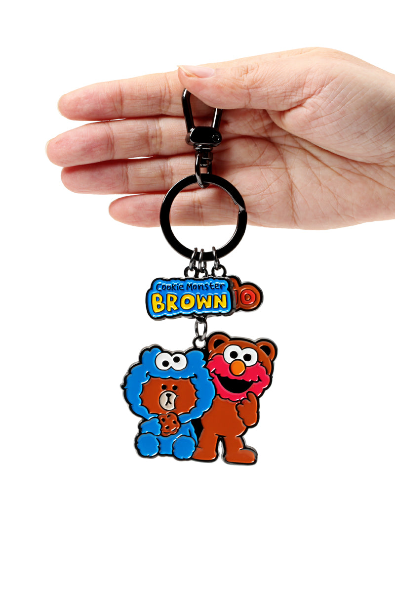 LINE FRIENDS X SESAME STREET メタルキーリング ブラウン/エルモ