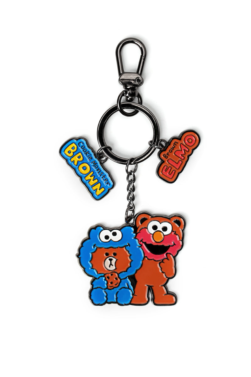 LINE FRIENDS X SESAME STREET メタルキーリング ブラウン/エルモ
