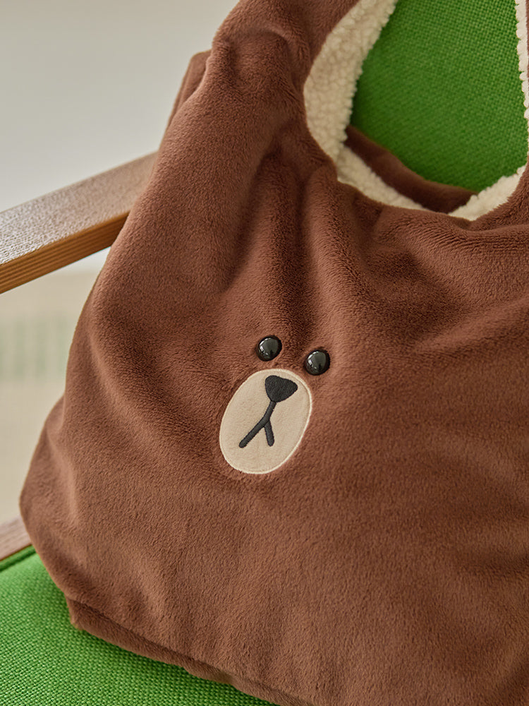 リバーシブルもこもこバッグ(HUG BROWN4) ブラウン