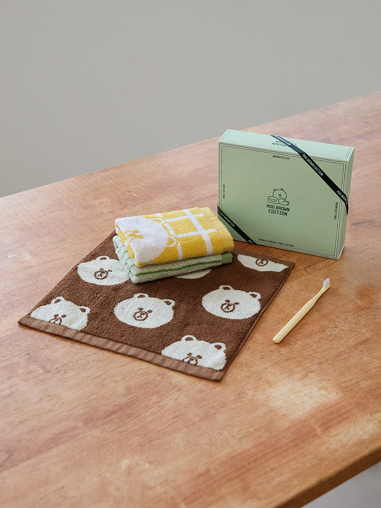 LINE FRIENDS | SONGWOL ベーシックハンドタオル3枚セット ブラウン
