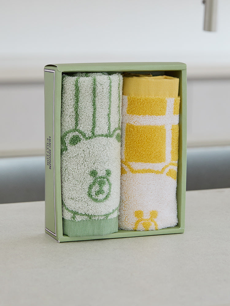 LINE FRIENDS | SONGWOL ベーシックハンドタオル2枚セット(YL/GR) ブラウン