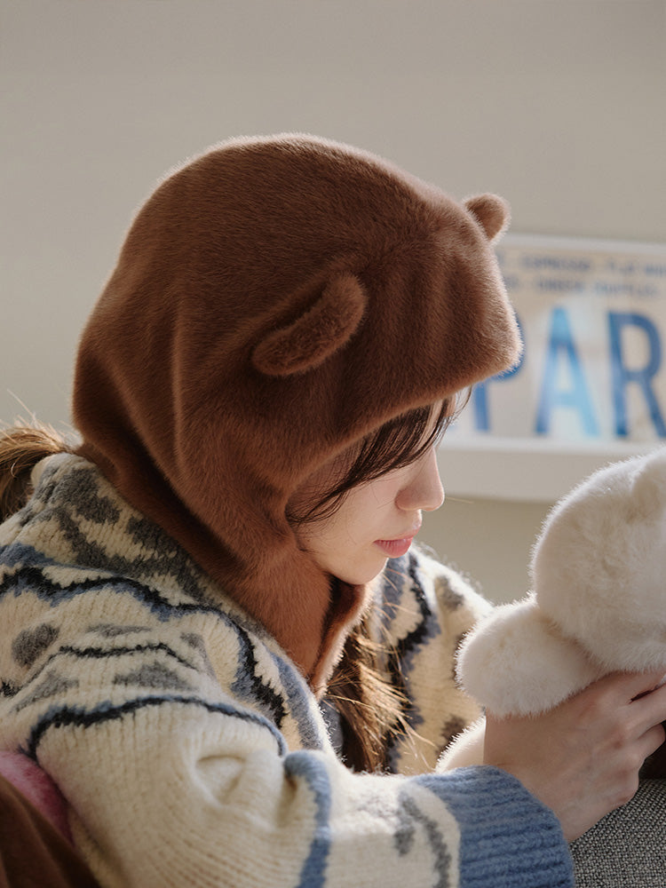 ふわもこぬいぐるみキャップ(HUG BROWN) ブラウン