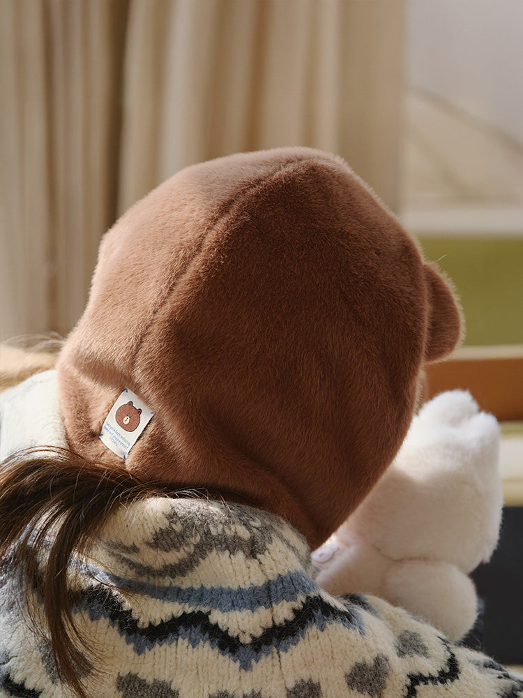 ふわもこぬいぐるみキャップ(HUG BROWN) ブラウン