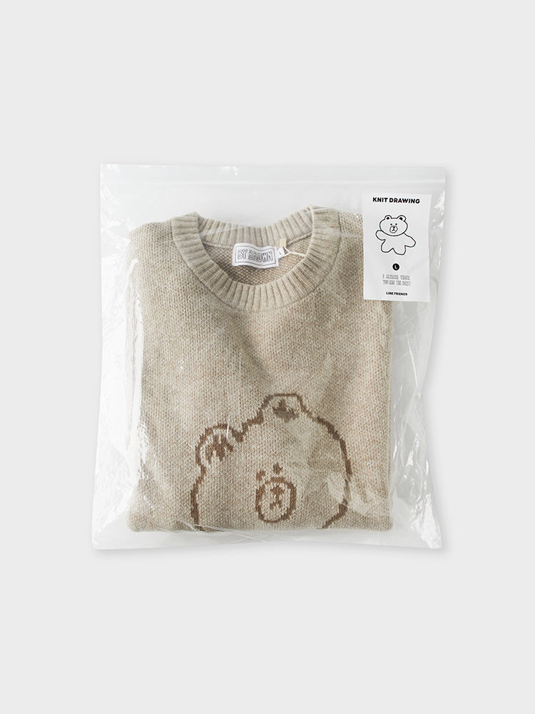 ドローイングニット ベージュ(BY BROWN) ブラウン
