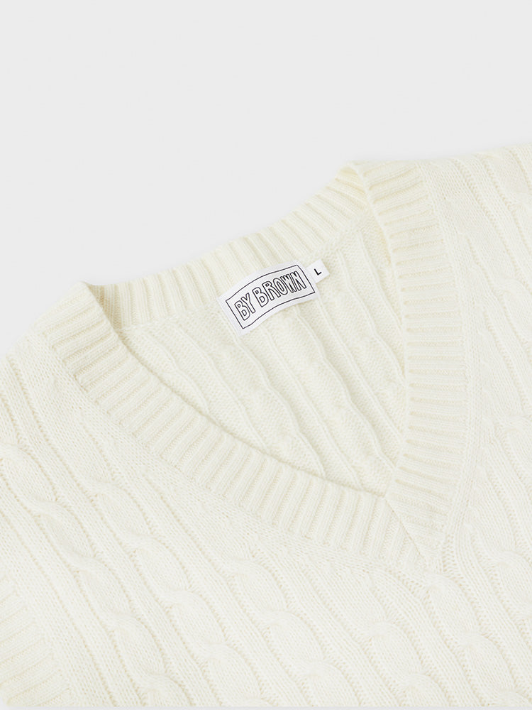 ニットベスト アイボリー(BY BROWN) ブラウン