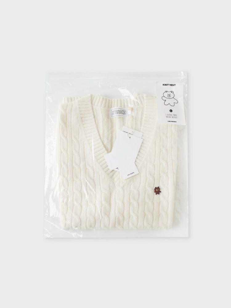 ニットベスト アイボリー(BY BROWN) ブラウン